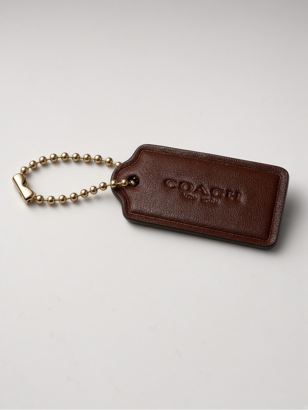 COACH Brown Leather Bag Tag Keychain